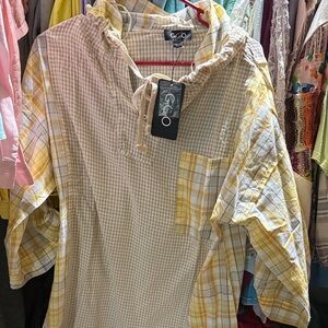 GGO Men's Casual Yellow and White Checkered Shirt